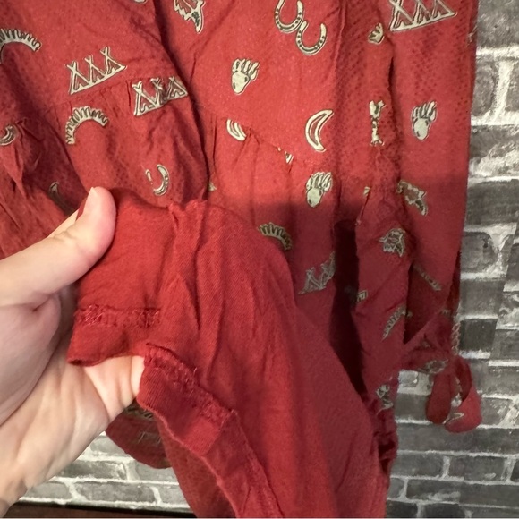 Double D Ranch Red Tiered Western Trails Tie Rodeo Cowgirl Midi dress - Picture 10 of 13